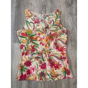 J. Crew Floral Linen Blend Sleeveless V Neck Peplum Top Size‎ 2 Women
